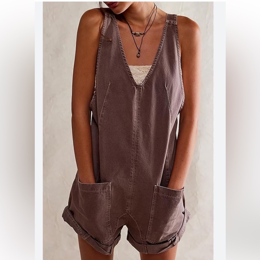 Free People Brown Denim Overalls